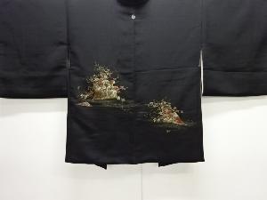 檜扇に草花模様織り出し一つ紋絵羽織